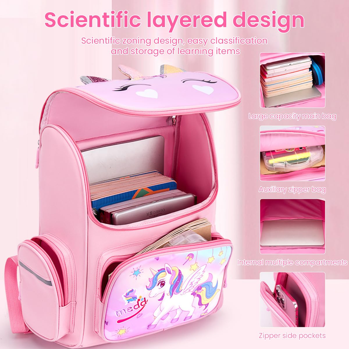 PALAY School Backpack for Girls Kids, Unicorn School Backpack Kids Large Capacity Girls Backpack for School, Travel, Camping, Burden-relief School Backpack for Kids (1-5 Grade) - Pink PALAY School Backpack for Girls Kids, Unicorn School Backpack Kids Large Capacity Girls Backpack for School, Travel, Camping, Burden-relief School Backpack for Kids (1-5 Grade) - Pink